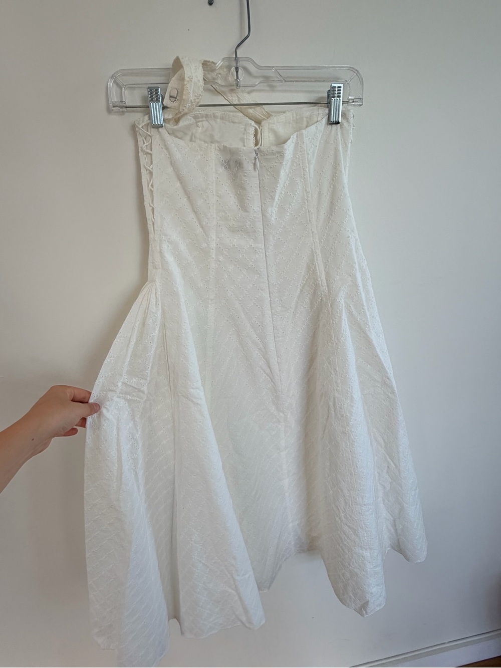 Mirror Palais White Halter Lace-Up Midi Sundress - Picture 3 of 6